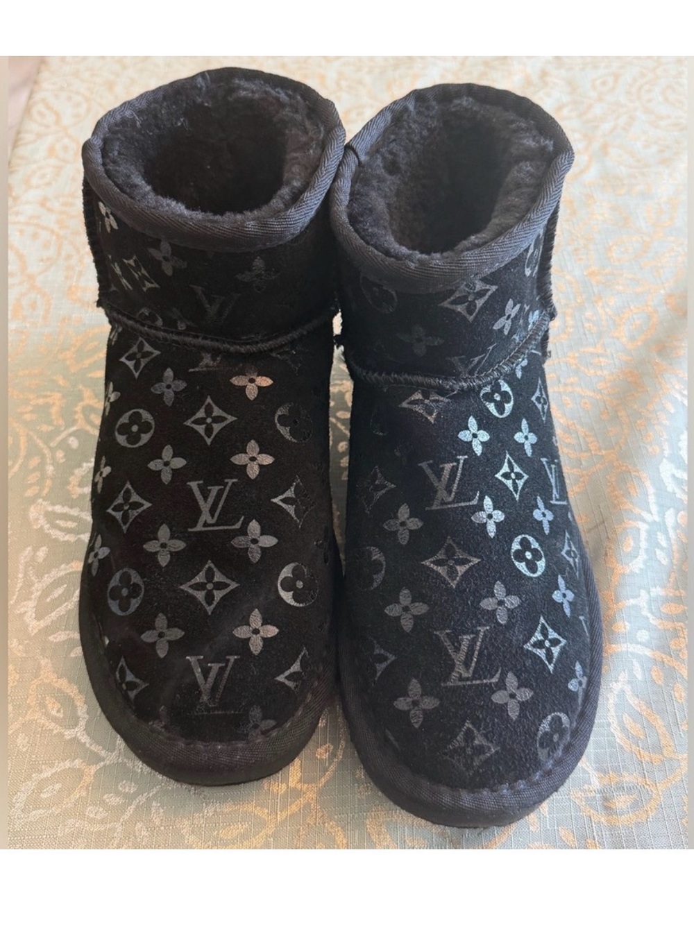 UGG Australia Black LV Mini Boots – Women’s Size 6 – Genuine Sheepskin